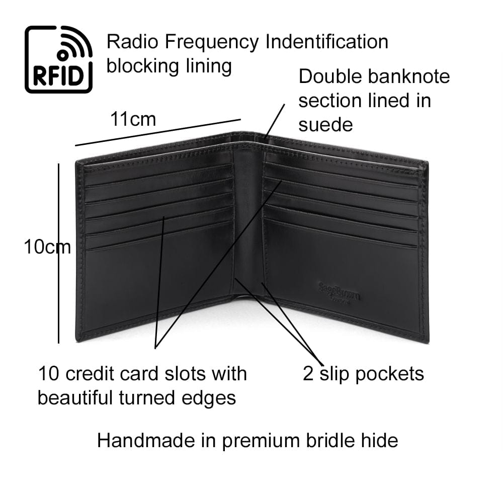 Bridle Hide Wallet, 10 CC, RFID Protection - Black
