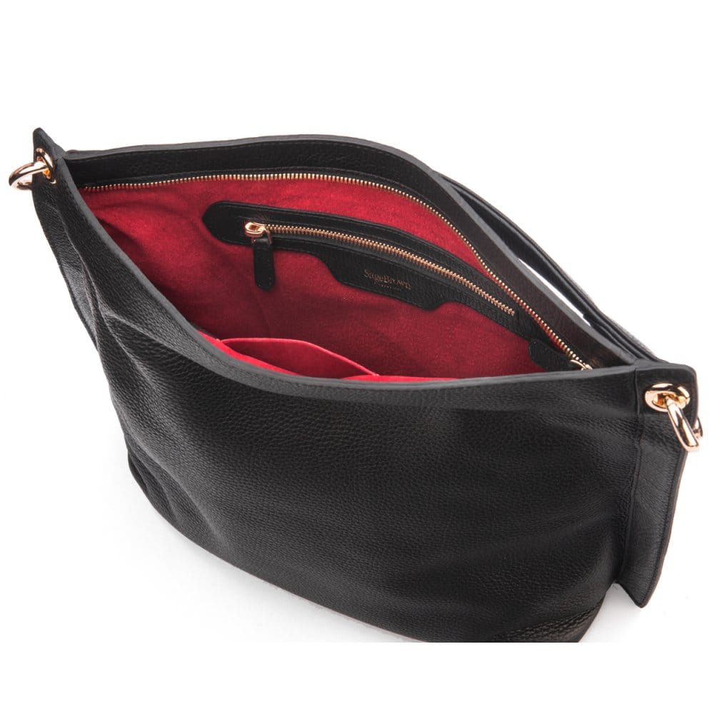 Carol Ann slouchy leather shoulder bag, black, inside