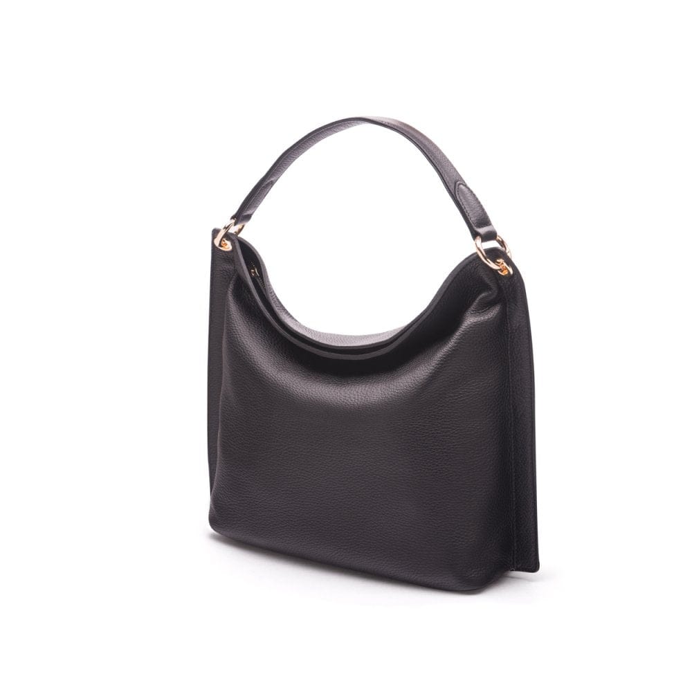 Carol Ann slouchy leather shoulder bag, black, side