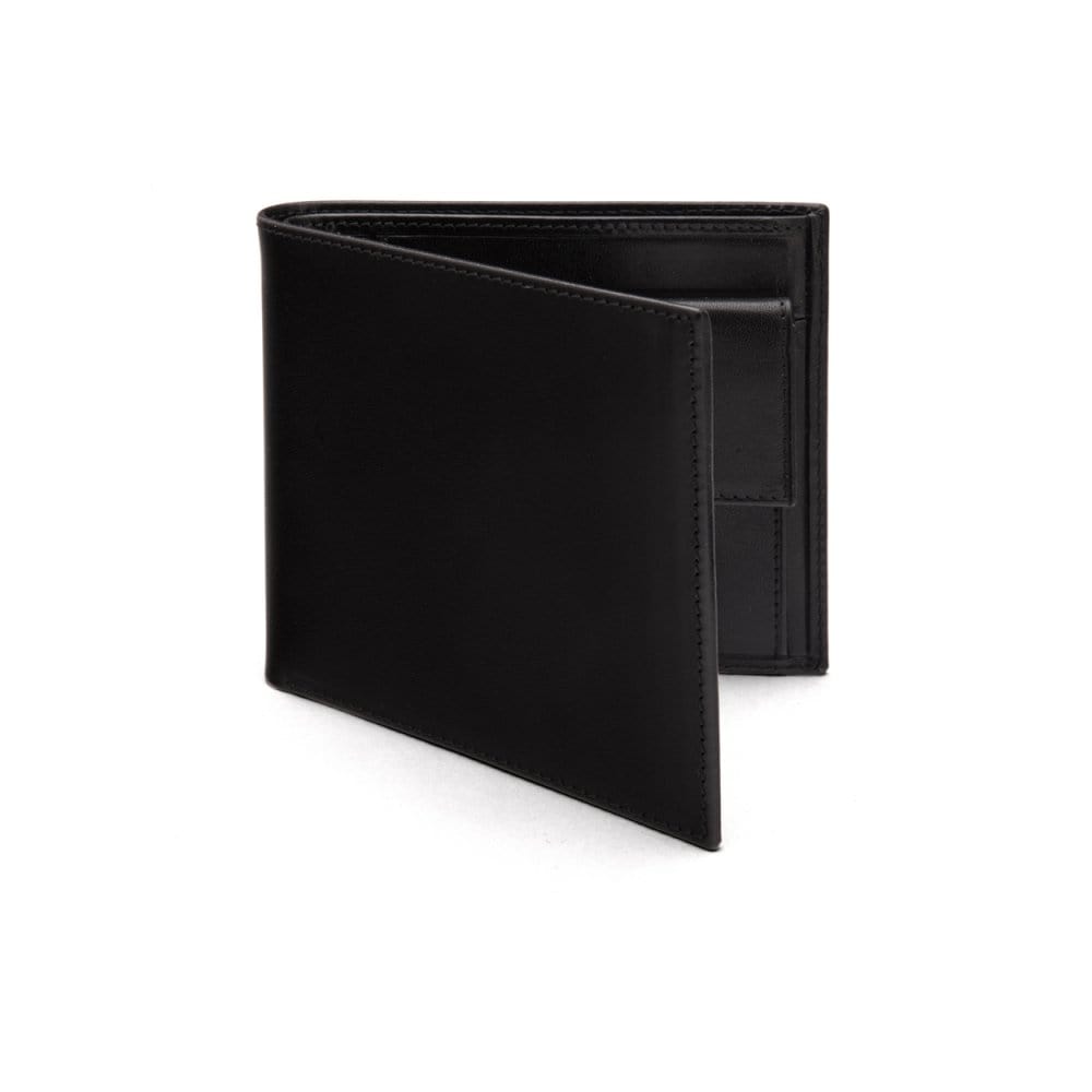 Leather wallet with coin purse, black, front