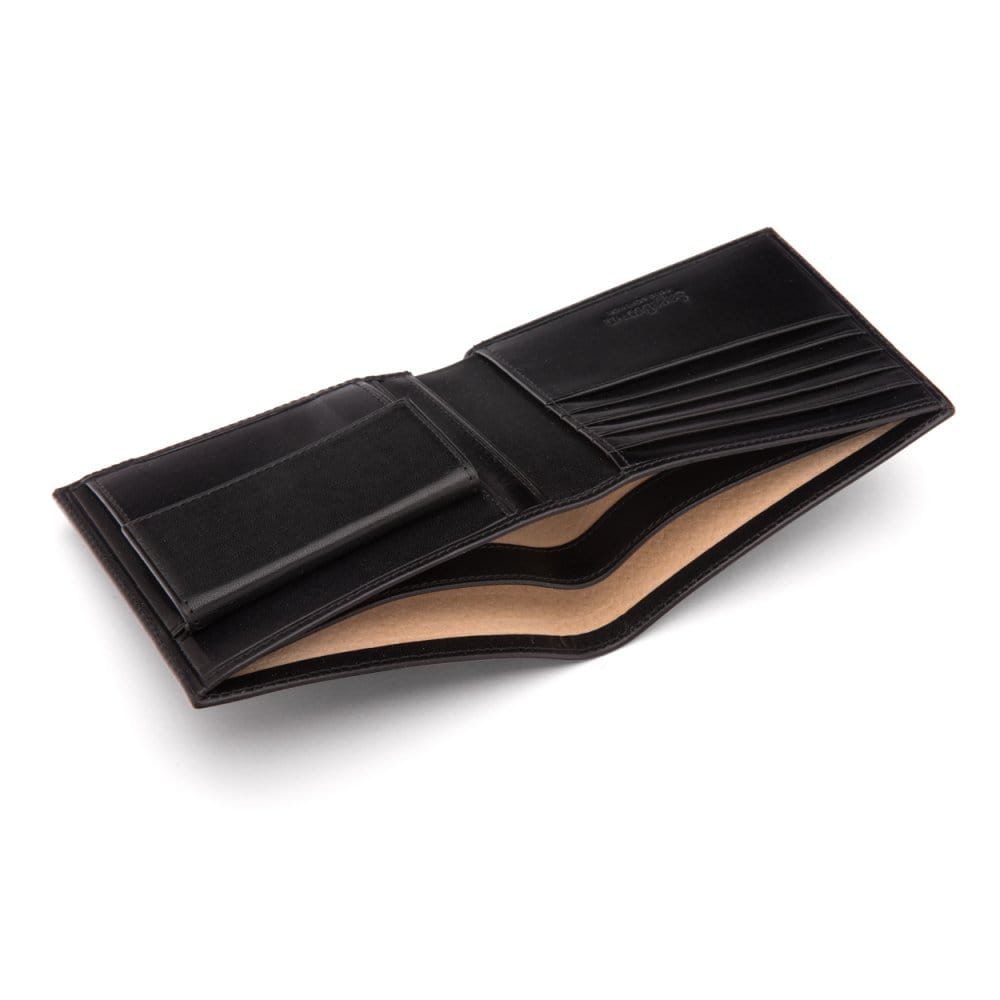 Leather wallet with coin purse, black, inside