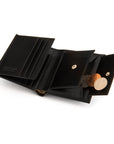 Leather wallet with coin purse, black, open
