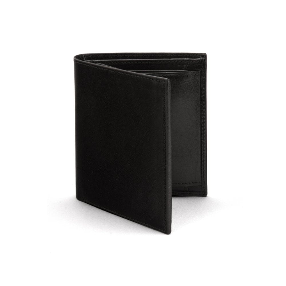 Leather wallet with coin purse, black, front