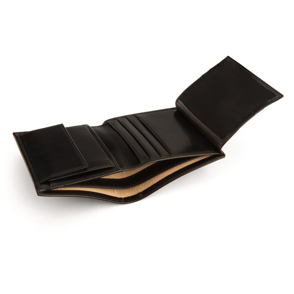Leather wallet with coin purse, black, inside
