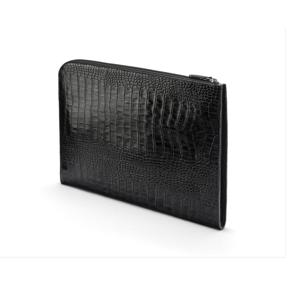 A4 zip around leather folder, black croc, back