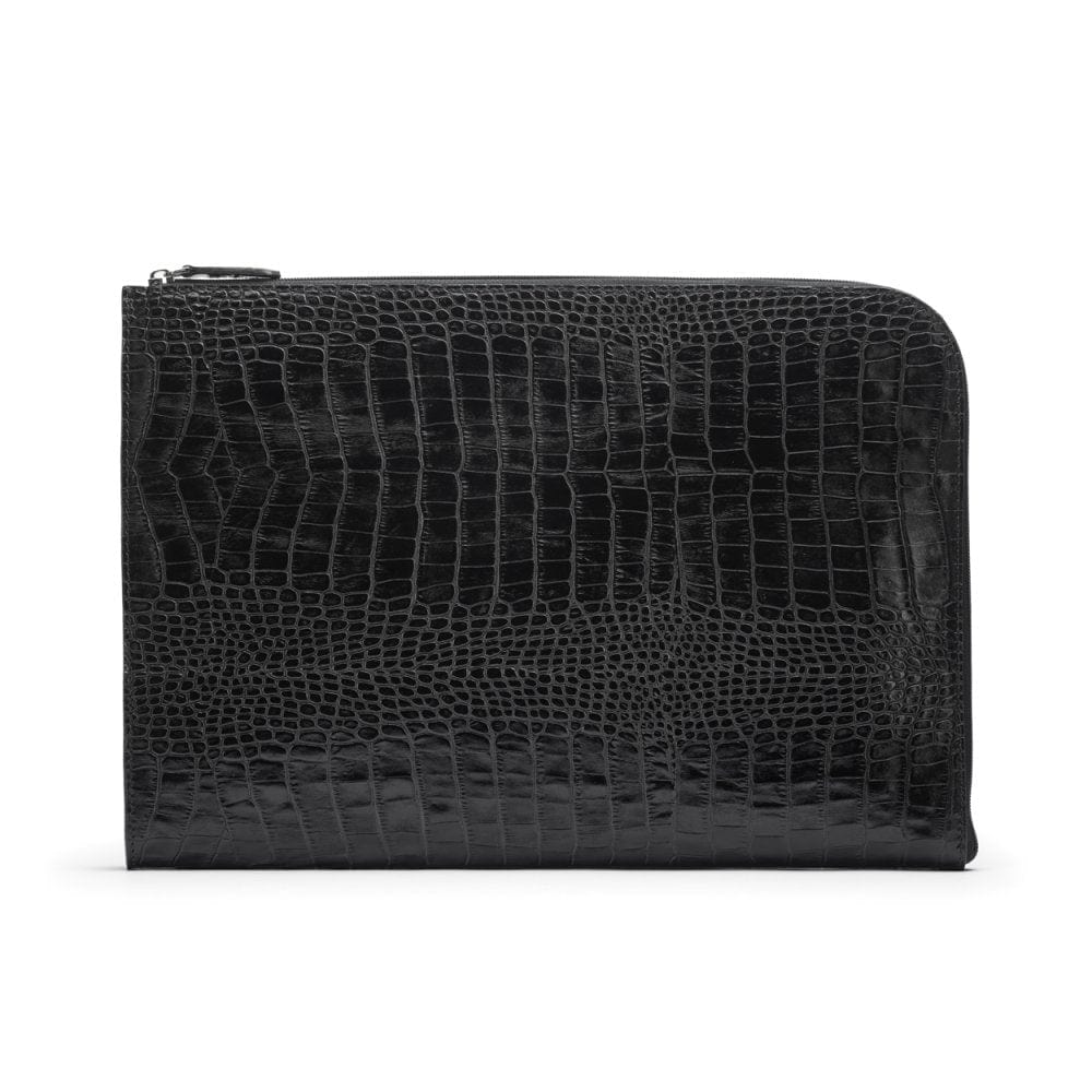 Black Croc A4 Zip Around Leather Folder