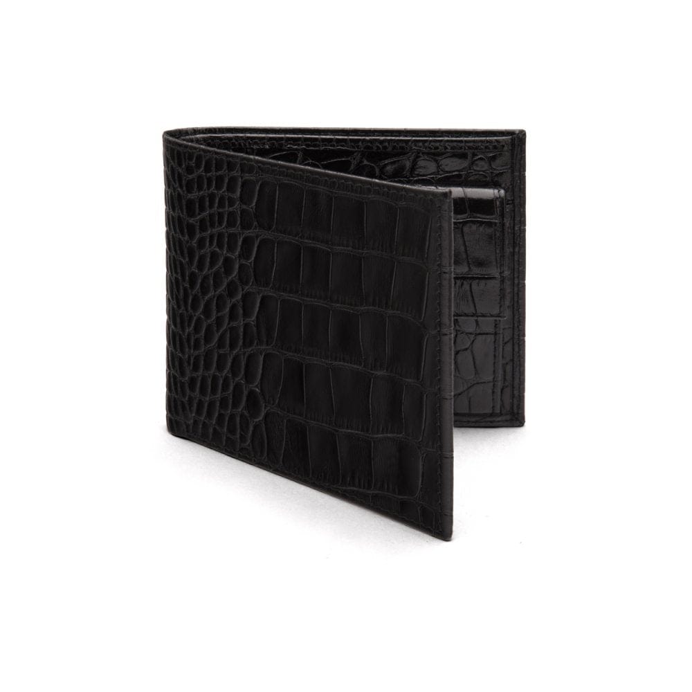 Leather wallet with coin purse, black croc, front