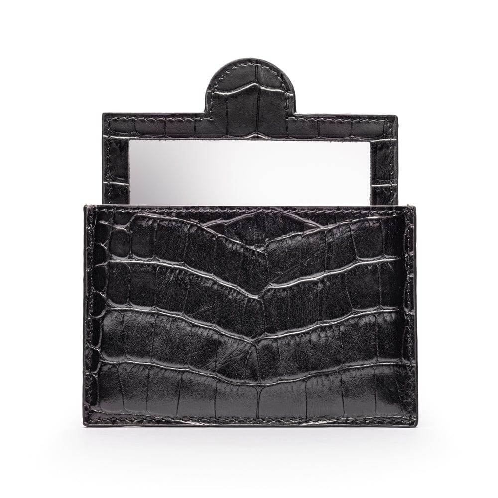 Compact leather mirror, black croc