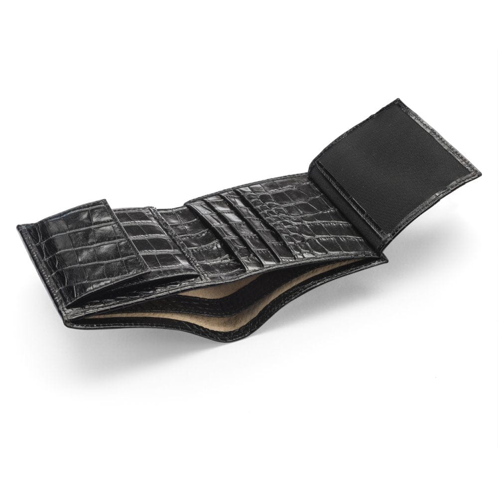 Leather wallet with coin purse, black croc, inside