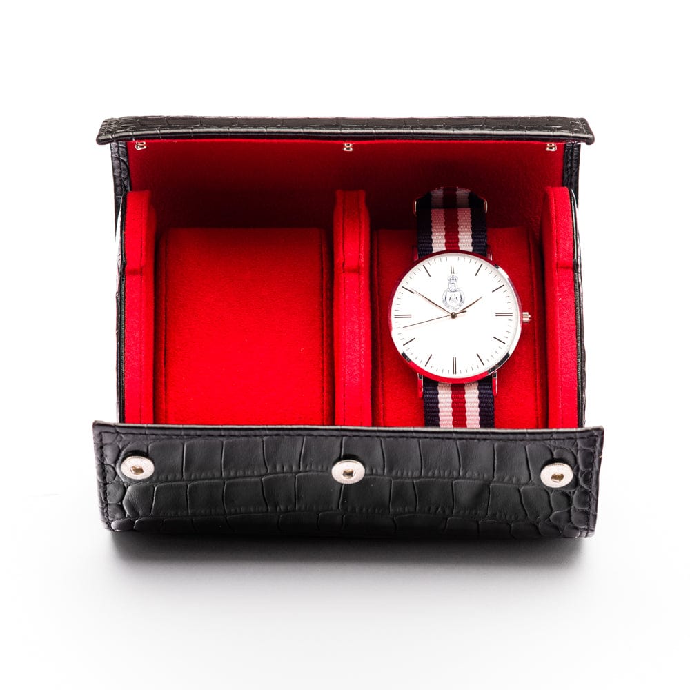 Double watch roll, black croc, with watch