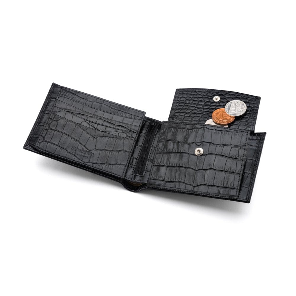 Leather coin wallet, black croc, inside