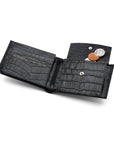 Leather coin wallet, black croc, inside