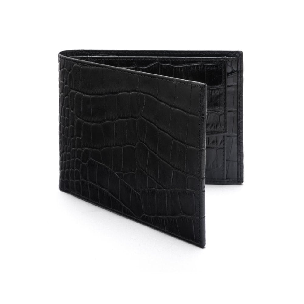 Leather coin wallet, black croc, front