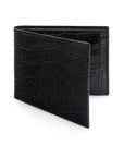 Leather coin wallet, black croc, front