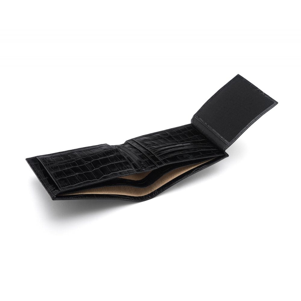 Leather coin wallet, black croc, interior