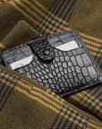Black Croc Flat Compact Credit Card Wallet With 2 ID Windows, 6CC, lifestyle