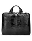 Leather 13" laptop briefcase, black croc, front