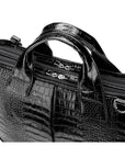 Leather 13" laptop briefcase, black croc, with zip closure