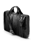 Leather 13" laptop briefcase, black croc, side