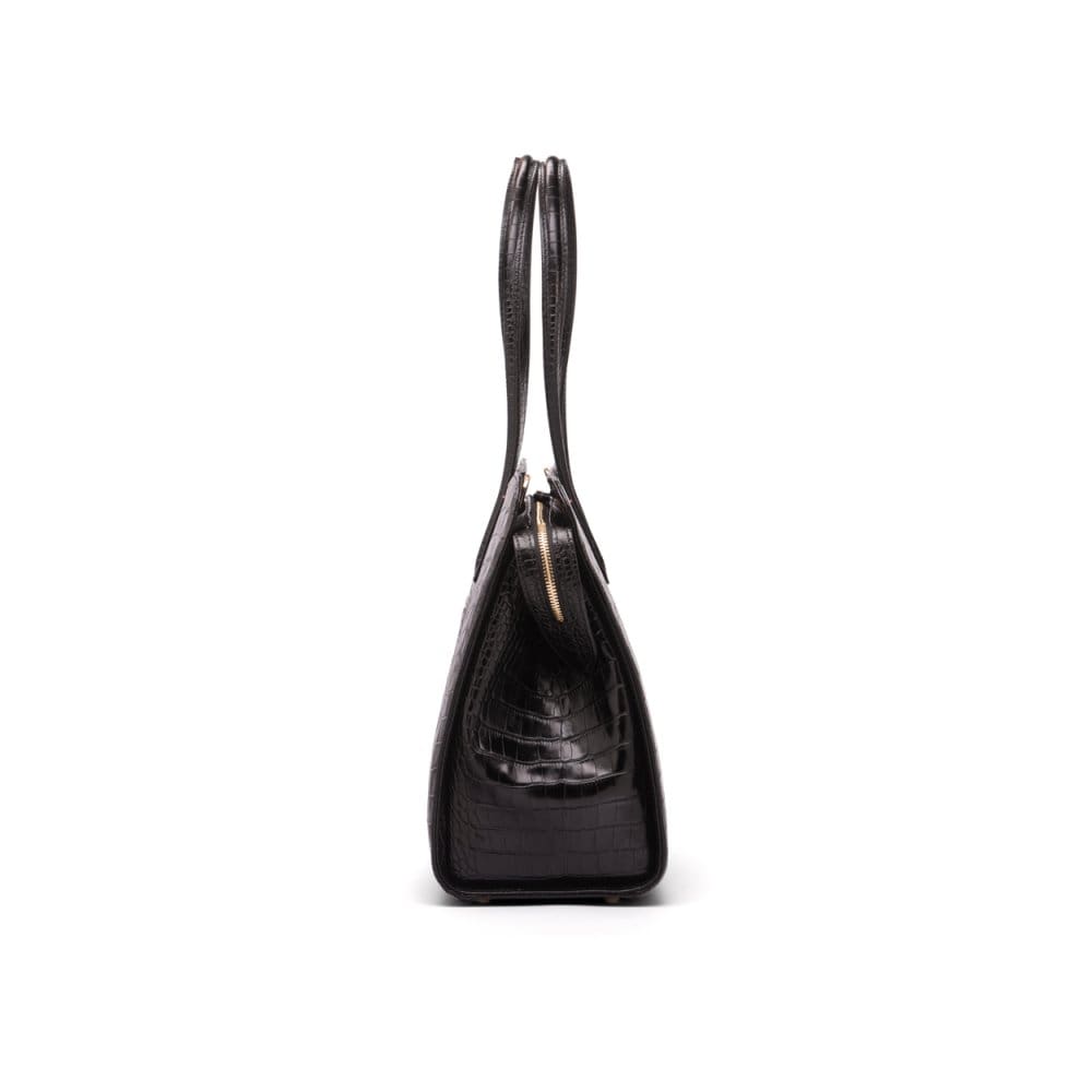 Ladies' leather 15" laptop handbag, black croc, side