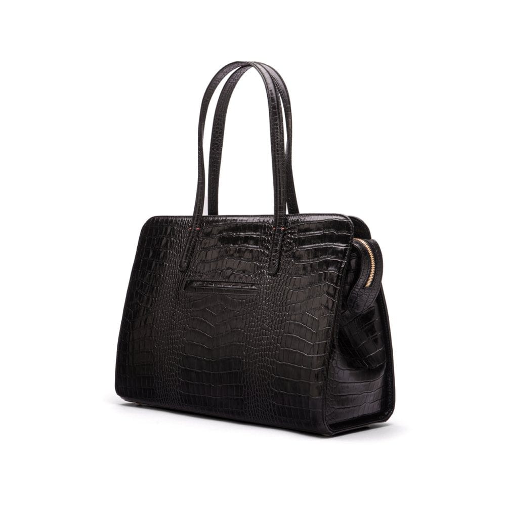 Ladies' leather 15" laptop handbag, black croc, back