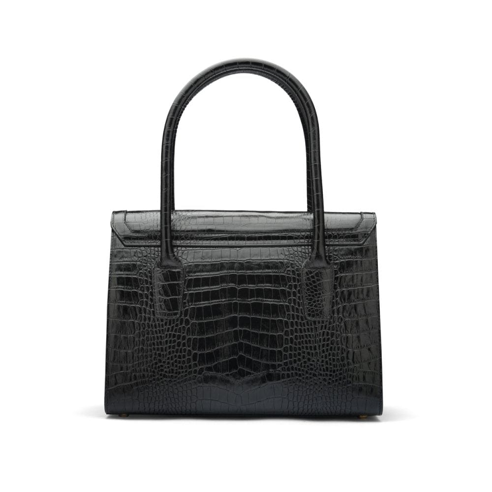 Large leather Morgan bag, black croc, back view