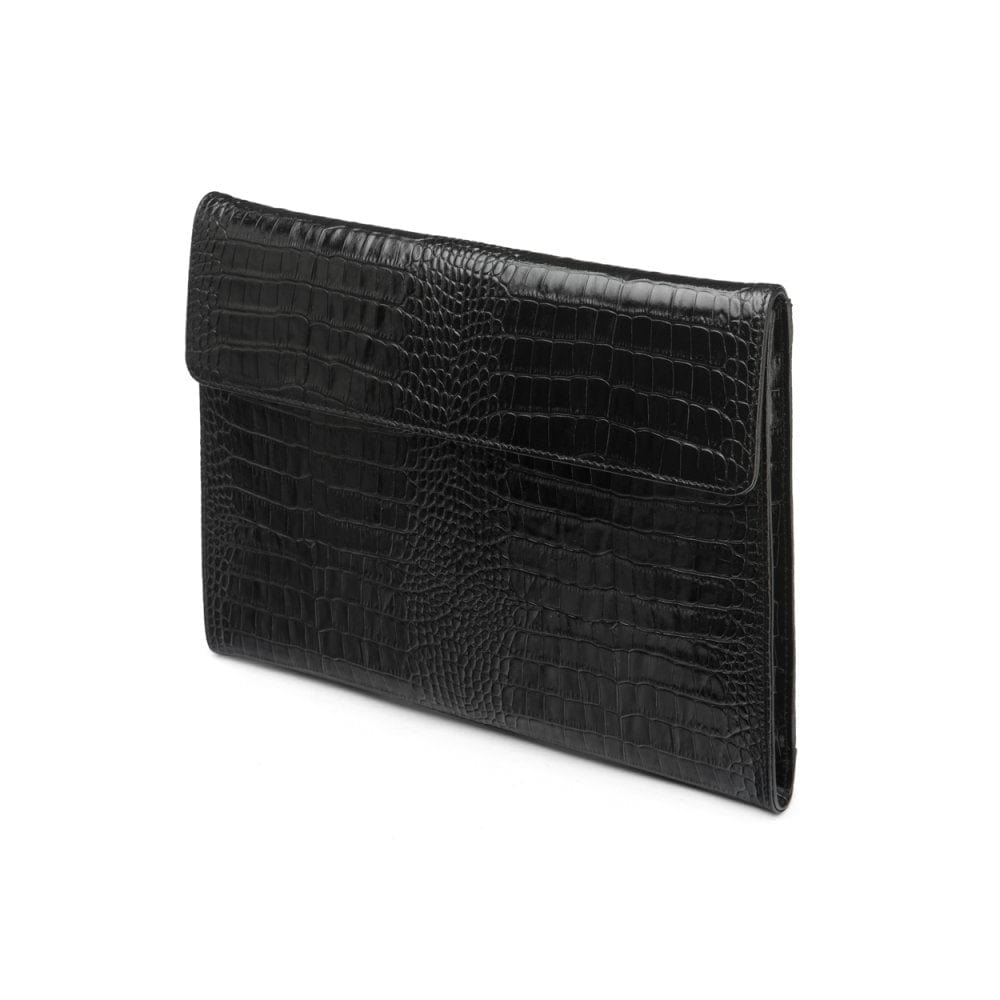 Leather envelope folder, black croc, front