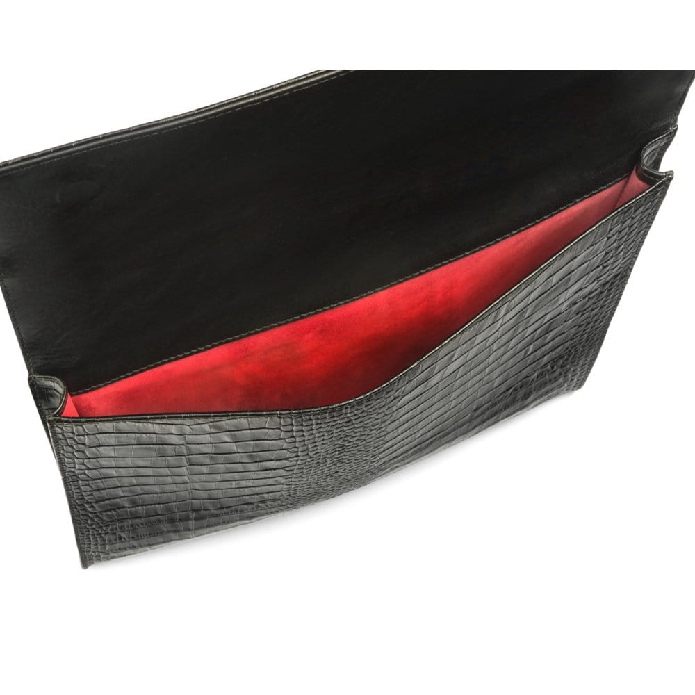 Leather envelope folder, black croc, inside
