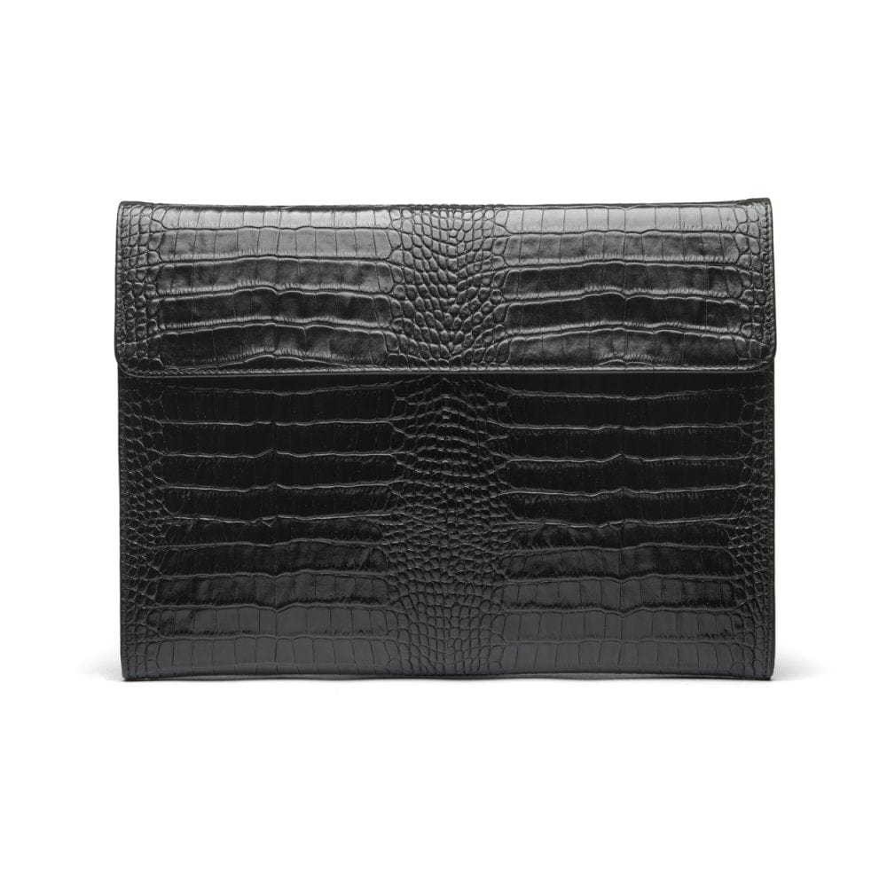 Leather envelope folder, black croc front view