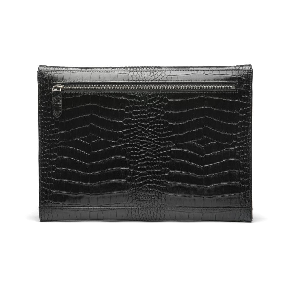 Leather envelope folder, black croc, back
