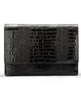 Small leather A4 portfolio case, black croc, front