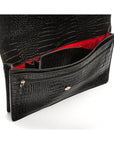 Small leather A4 portfolio case, black croc, inside