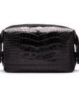 Leather wash bag, black croc, front view