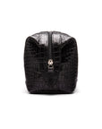 Leather wash bag, black croc, side