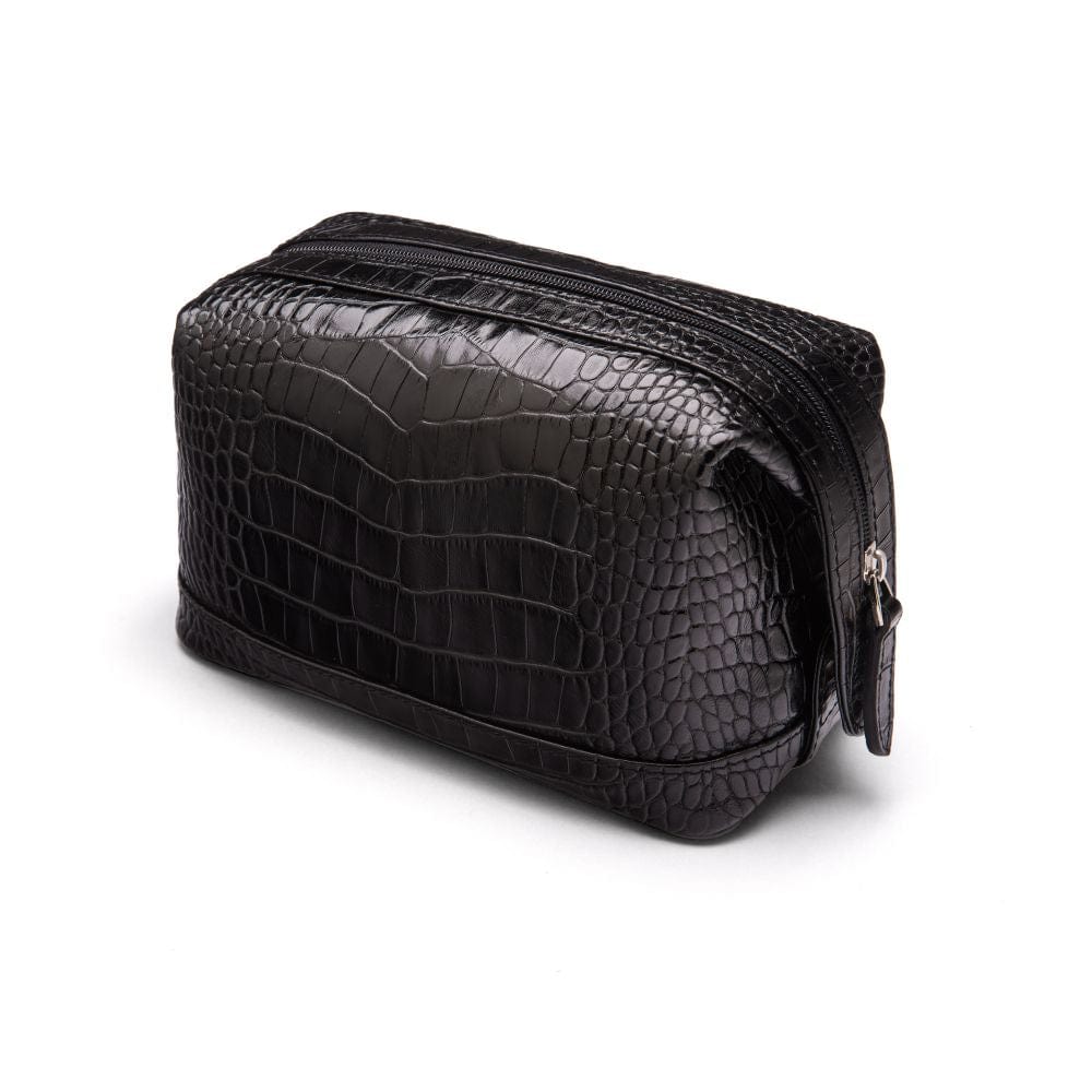 Leather Wash Bag, Black Croc Toiletry Bags SageBrown