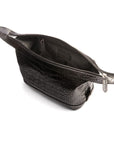 Leather wash bag, black croc, inside view