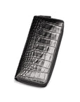 Leather zip around triple pen case, black, front view