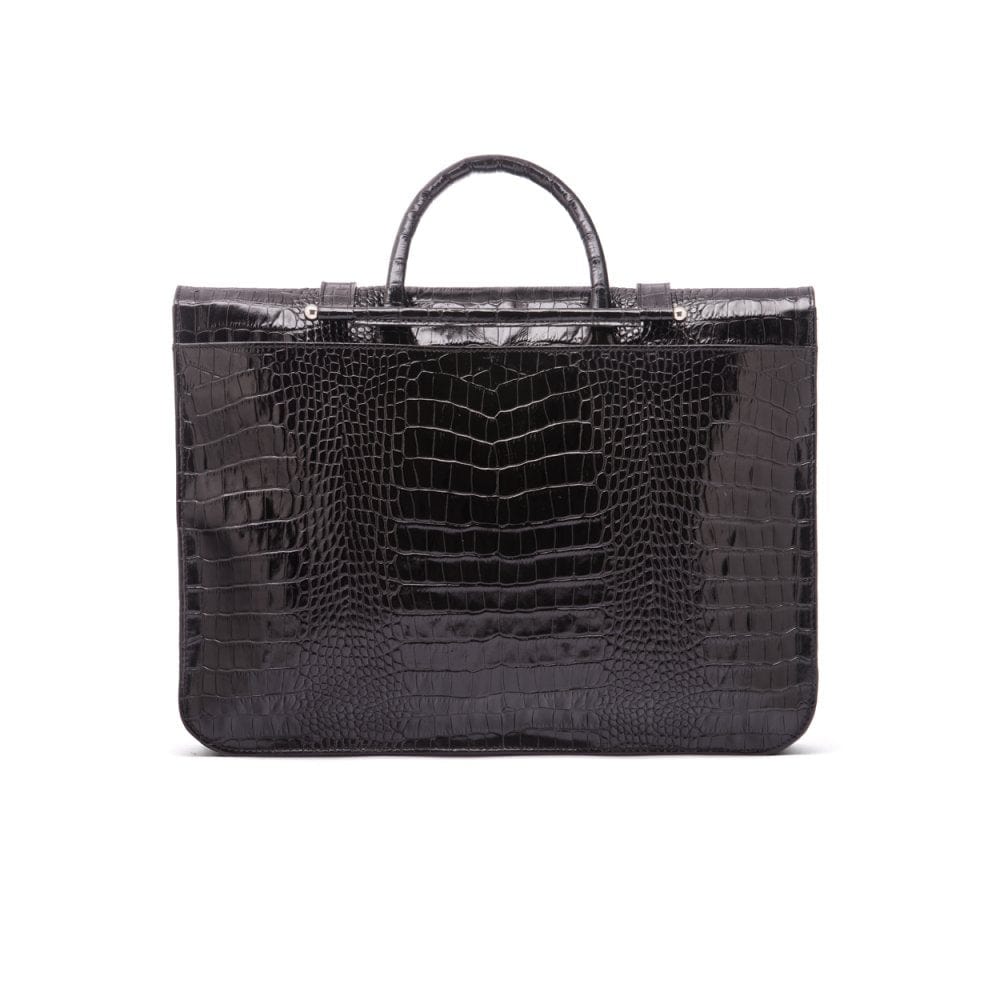 Leather music bag, black croc, back view