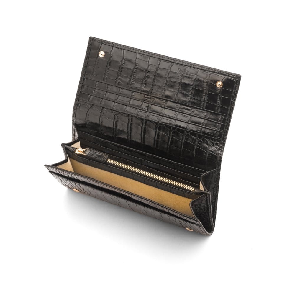 Leather Mayfair concertina purse, black croc, inside