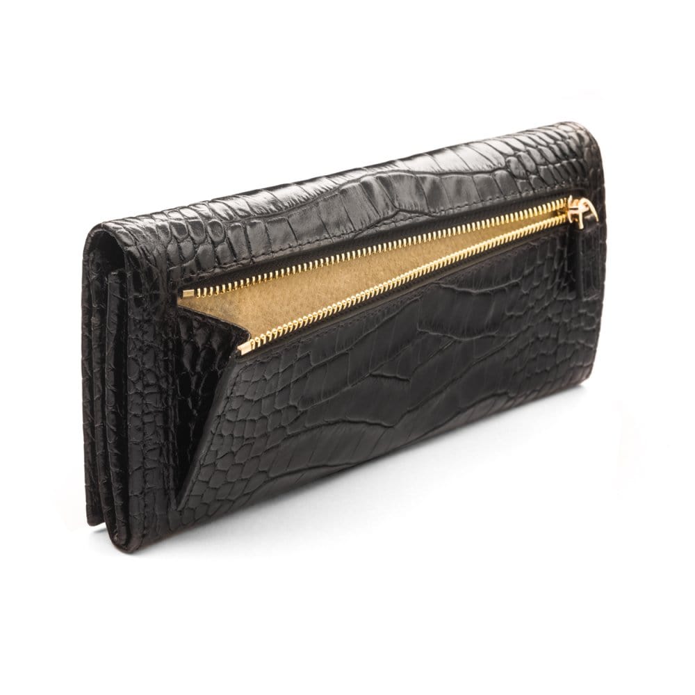 Leather Mayfair concertina purse, black croc, back