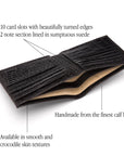 Men's leather billfold wallet, black croc, features