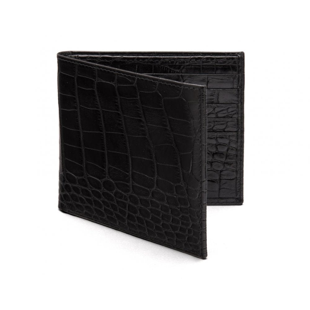 Men's leather billfold wallet, black croc, front