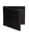 Men's leather billfold wallet, black croc, front