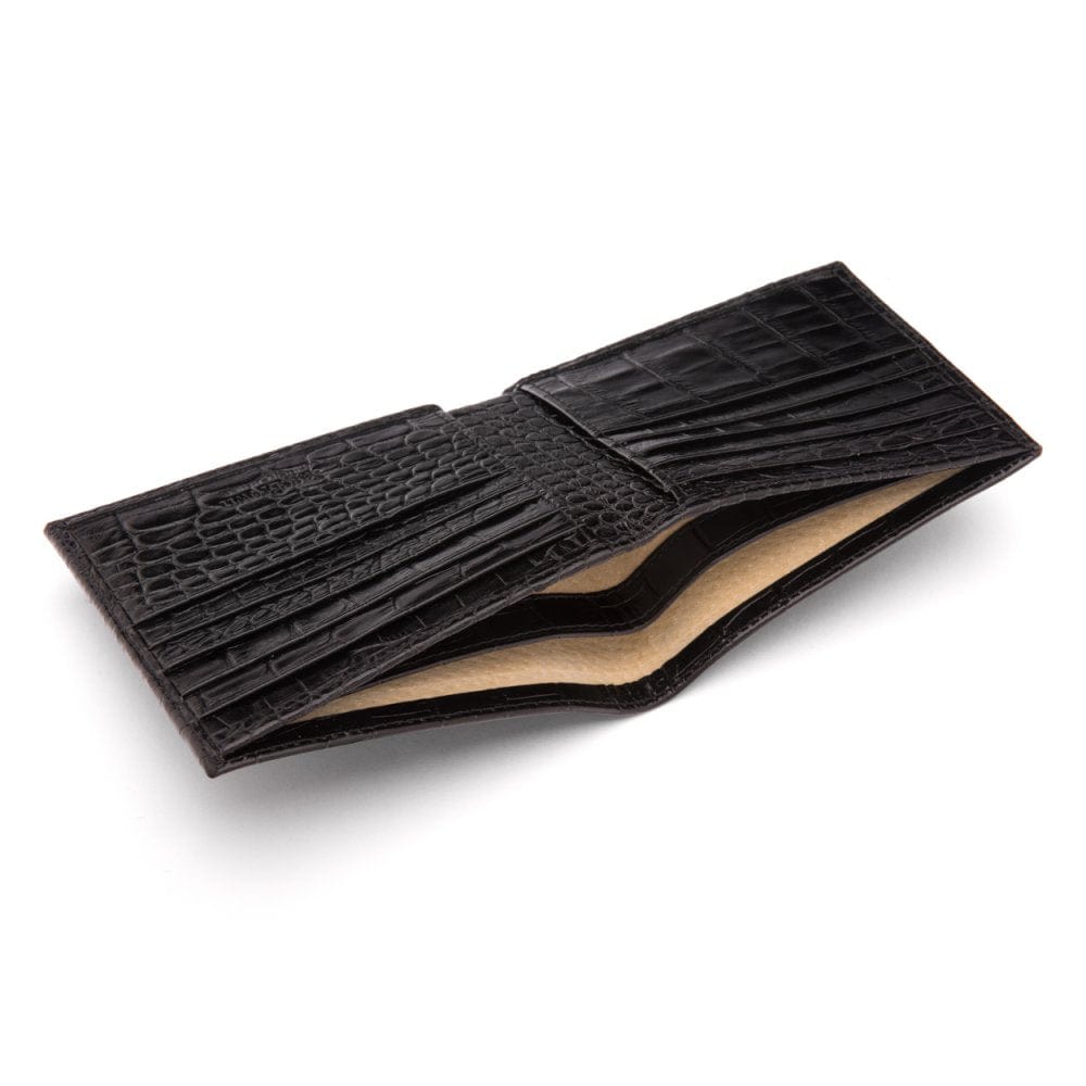 Men's leather billfold wallet, black croc, inside