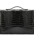 Small leather briefcase, black croc, front