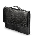 Small leather briefcase, black croc, side