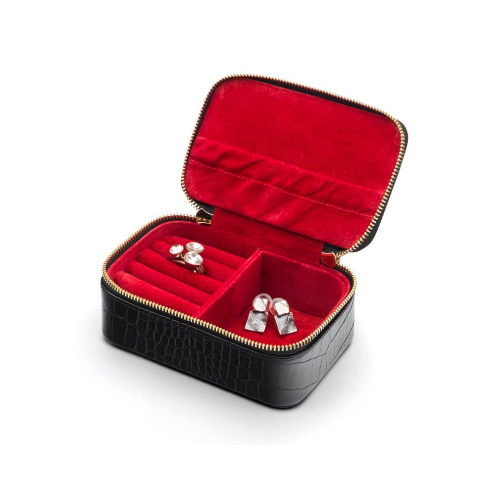 Zip around jewellery case, black croc, inside
