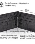 Leather money clip wallet, black croc, features