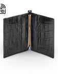 Clip wallet for men, black croc, inside view