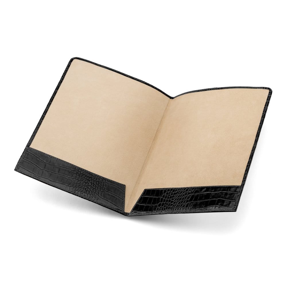 Simple leather document folder, black croc, inside
